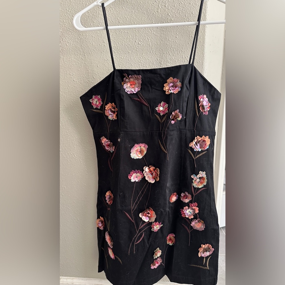 New Maeve Black Dress with 3-D Floral Embroidery Size 6